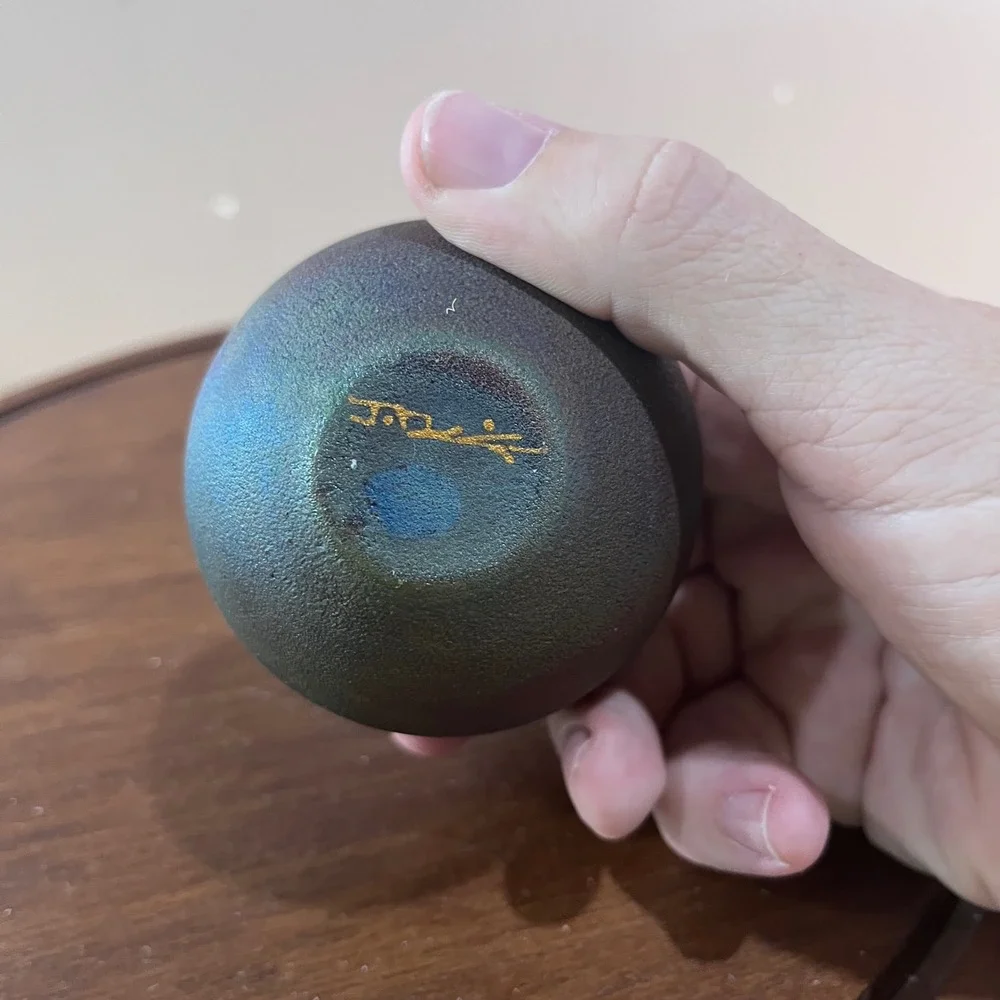 Jeremy Diller Raku Pottery Seed Vase Iridescent Metallic Vtg Studio Ceramic